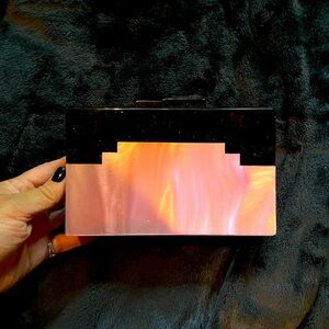 Vintage acrylic marble pink and black purse pinup rockabilly style with chain